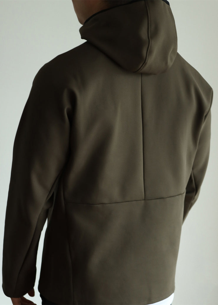Army Green Zippered Solid Cotton Fall Men Sweatshirt Hoodie