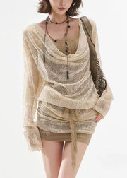 Art Apricot Lace Up False Two Pieces Lace Mini Dresses