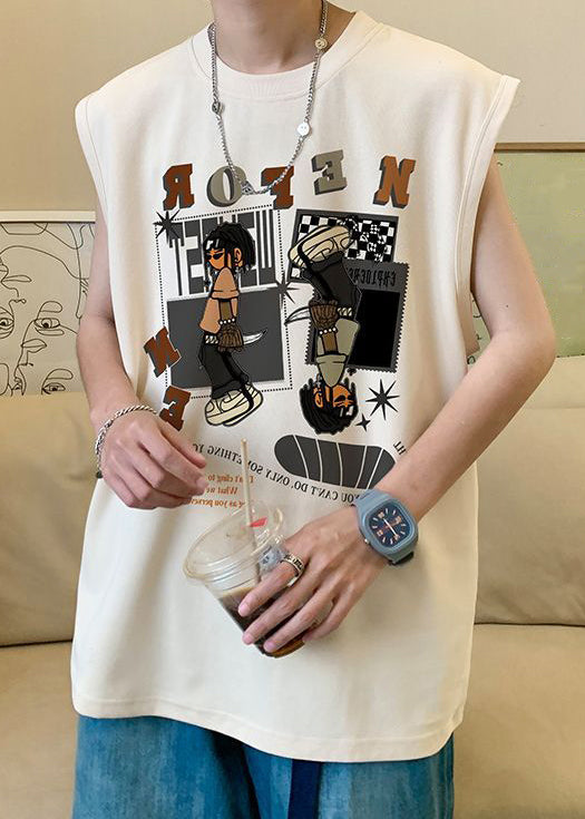 Art Apricot Print Cotton Men T Shirt Sleeveless