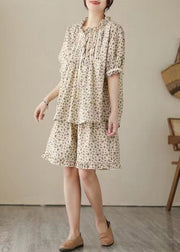 Art Apricot Ruffled Print Cotton Pajama Sets Summer