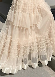 Art Apricot Ruffled Solid Elastic Waist Chiffon Skirts Summer
