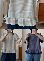 Art Apricot Ruffles Plaid Cotton Shirt Summer