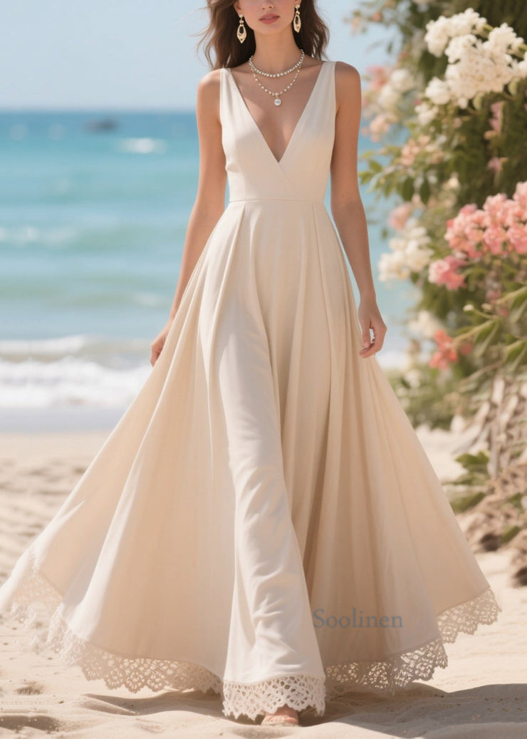 Art Apricot V Neck Exra Large Hem Chiffon Vacation Dress Summer