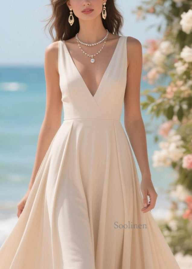 Art Apricot V Neck Exra Large Hem Chiffon Vacation Dress Summer