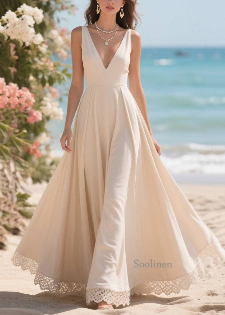 Art Apricot V Neck Exra Large Hem Chiffon Vacation Dress Summer