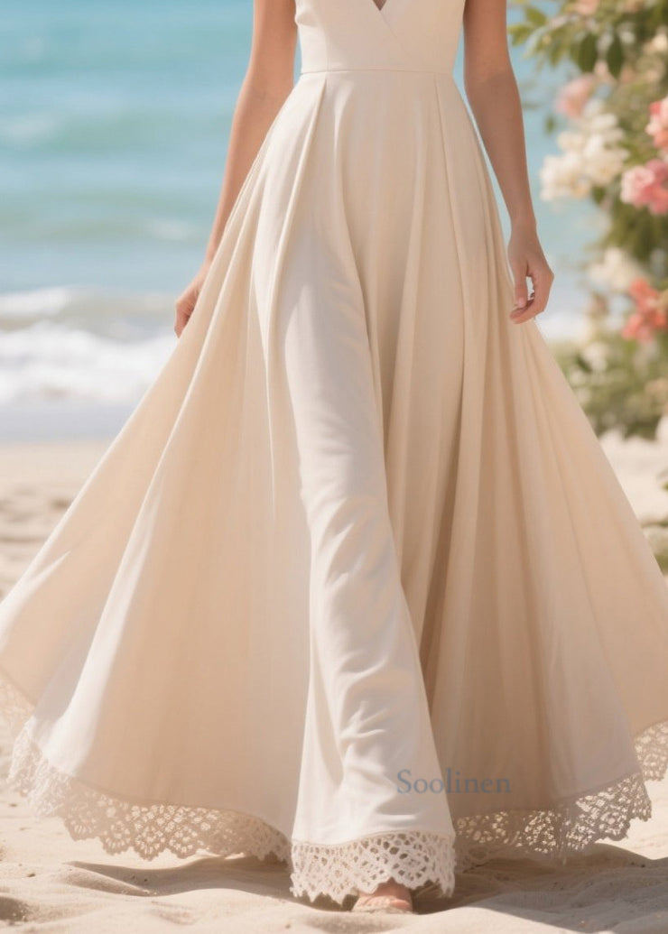 Art Apricot V Neck Exra Large Hem Chiffon Vacation Dress Summer