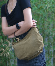 Art Army Green Solid Durable Leather Messenger Bag