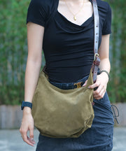 Art Army Green Solid Durable Leather Messenger Bag