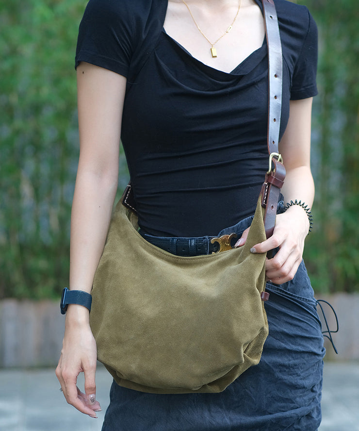Art Army Green Solid Durable Leather Messenger Bag