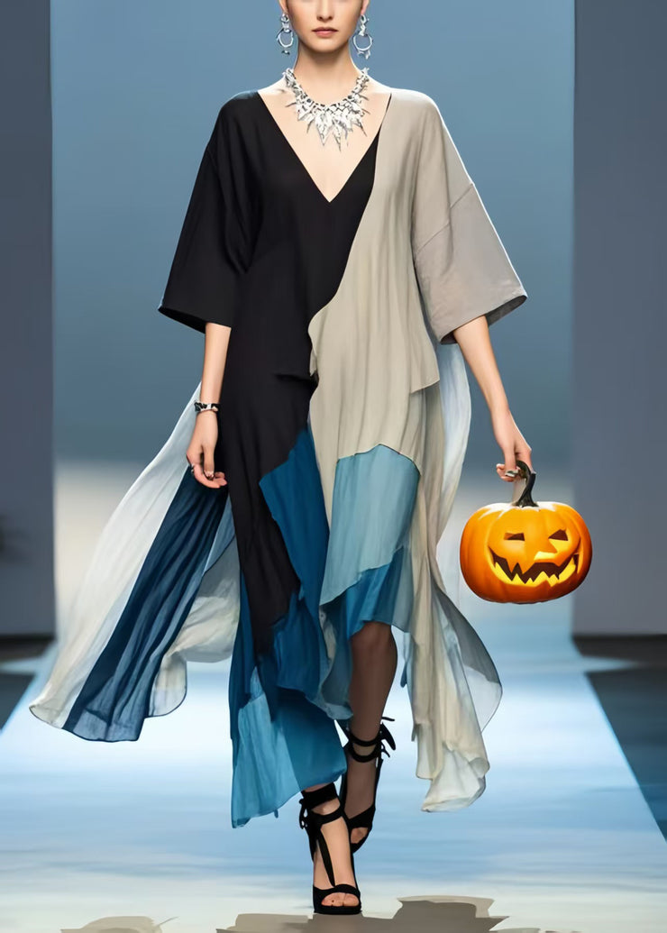 Art Asymmetrical Patchwork Cotton Loose Dress Summer