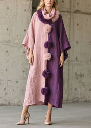 Art Asymmetrical Patchwork Fuzzy Ball Decorated Vacation Dresses Batwing Sleeve