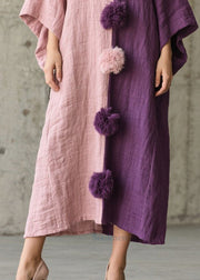 Art Asymmetrical Patchwork Fuzzy Ball Decorated Vacation Dresses Batwing Sleeve