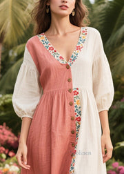 Art Asymmetrical Patchwork Linen Dresses Summer