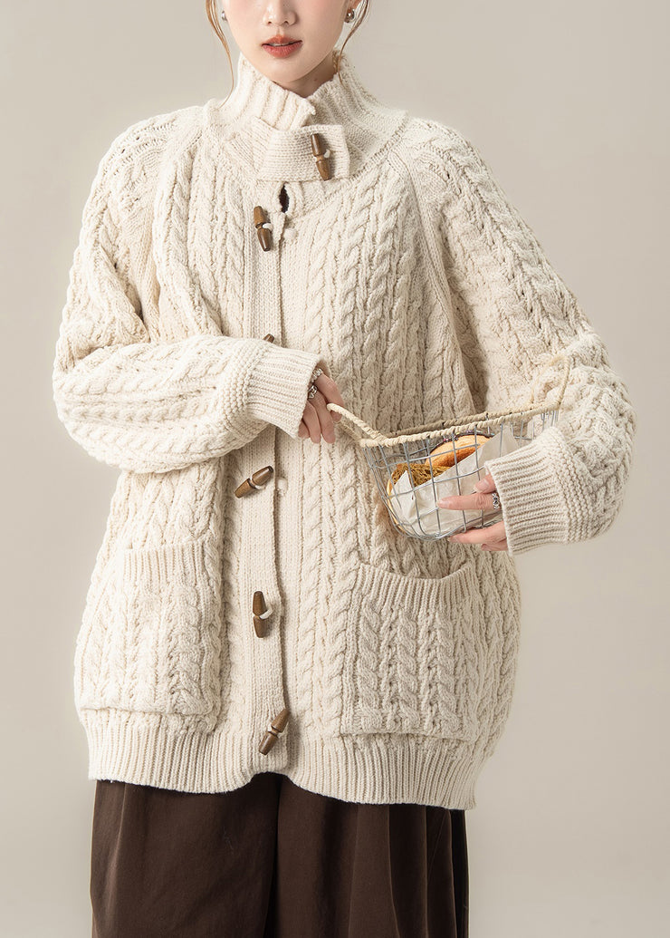 Art Beige Button Pockets Cozy Knit Coats Winter