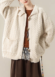 Art Beige Button Pockets Cozy Knit Coats Winter