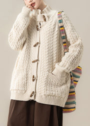 Art Beige Button Pockets Cozy Knit Coats Winter