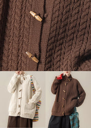 Art Beige Button Pockets Cozy Knit Coats Winter