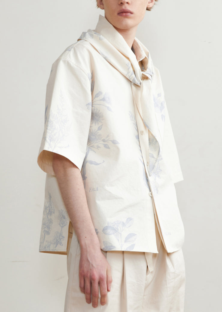 Art Beige Print Button Cotton Men Shirts Half Sleeve