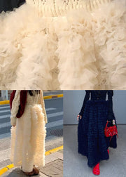 Art Beige Ruffled High Waist Tulle Skirts Summer