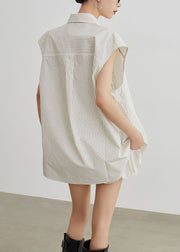 Art Beige Striped Drawstring Button Cotton Three Piece Set Summer
