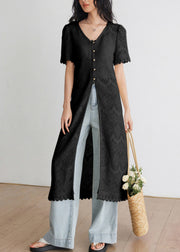 Art Beige V Neck Hollow Out Long Knit Cardigans Summer