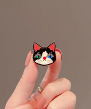 Art Black Alloy Zircon Little Cat Brooches
