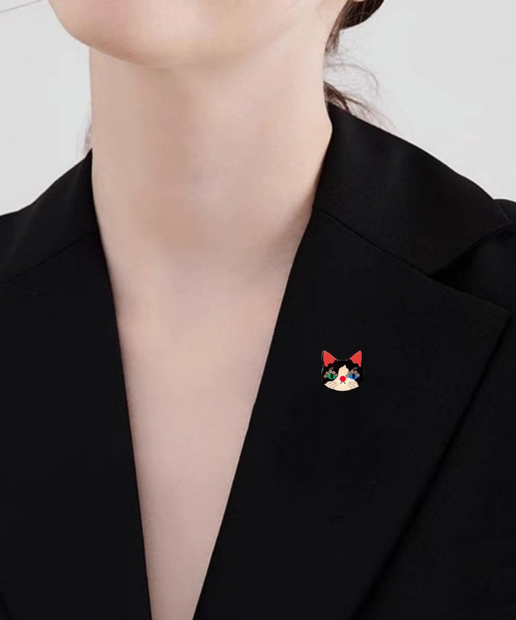 Art Black Alloy Zircon Little Cat Brooches