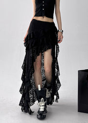 Art Black Asymmetrical High Waist Lace Skirt Summer