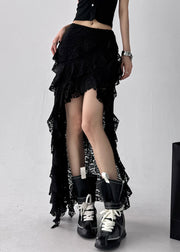 Art Black Asymmetrical High Waist Lace Skirt Summer