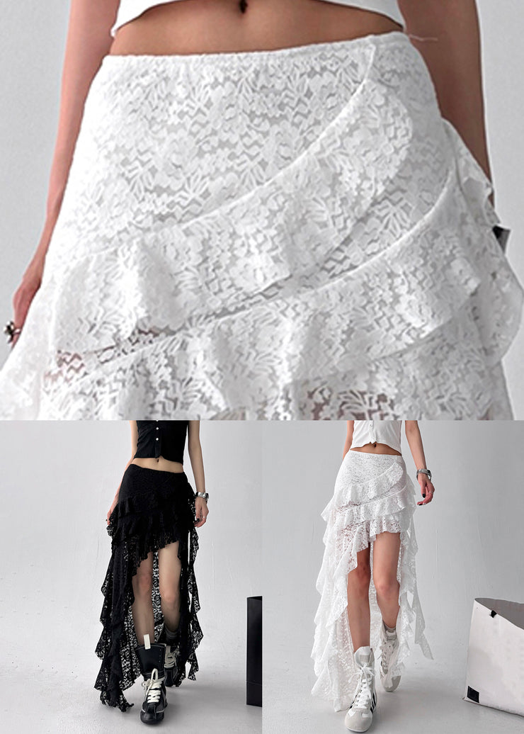 Art Black Asymmetrical High Waist Lace Skirt Summer