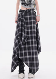 Art Black Asymmetrical Plaid Cotton Skirts Fall