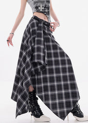 Art Black Asymmetrical Plaid Cotton Skirts Fall