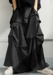 Art Black Asymmetrical Wrinkled Cotton Skirt Fall
