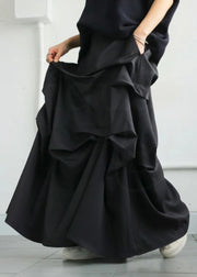 Art Black Asymmetrical Wrinkled Cotton Skirt Fall