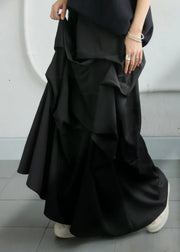 Art Black Asymmetrical Wrinkled Cotton Skirt Fall