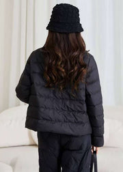 Art Black Embroidered Button Duck Down Filled Puffer Coat Winter
