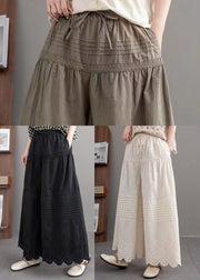 Art Black Embroidered Cotton Wide Leg Pants Summer