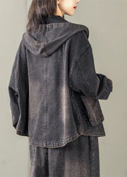 Art Black Oversized Patchwork Hooded Jacket Spring