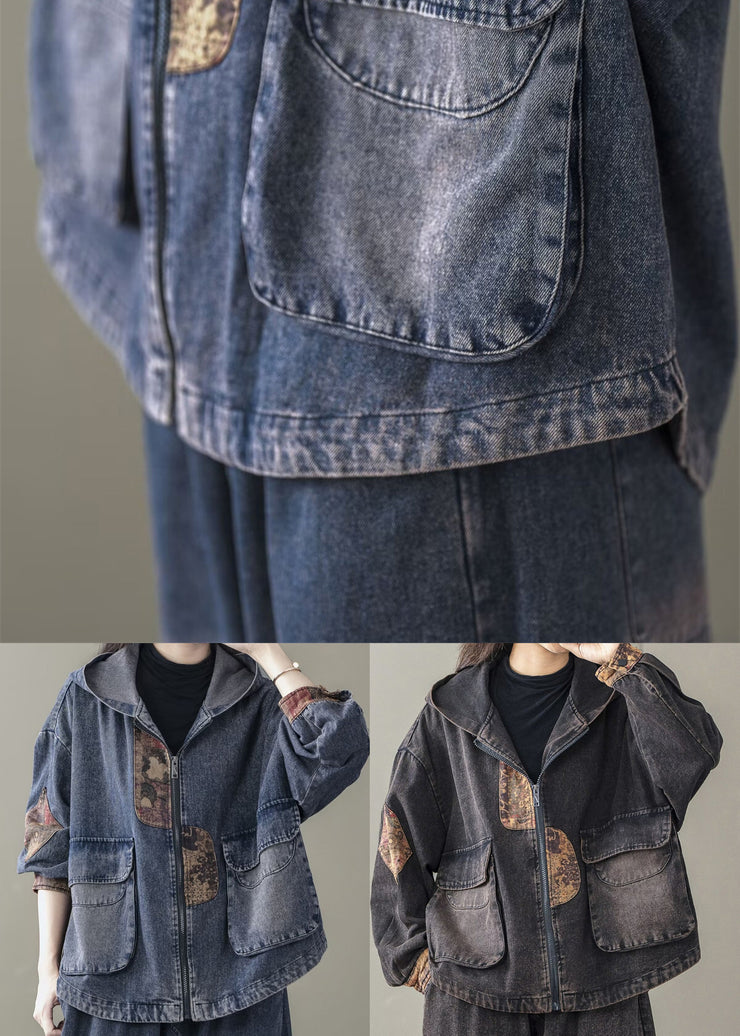 Art Black Oversized Patchwork Hooded Jacket Spring