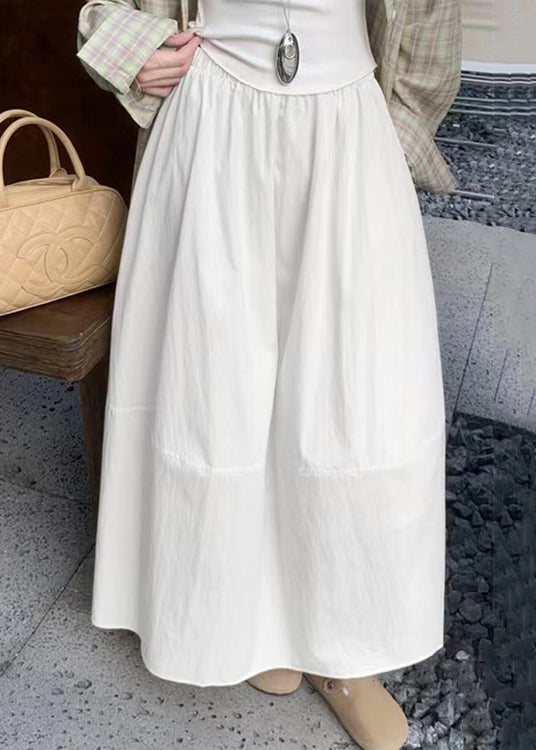 Art Black Pockets Elastic Waist Solid Cotton Skirt Fall