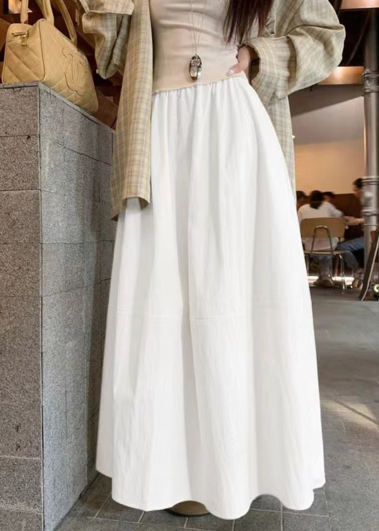 Art Black Pockets Elastic Waist Solid Cotton Skirt Fall