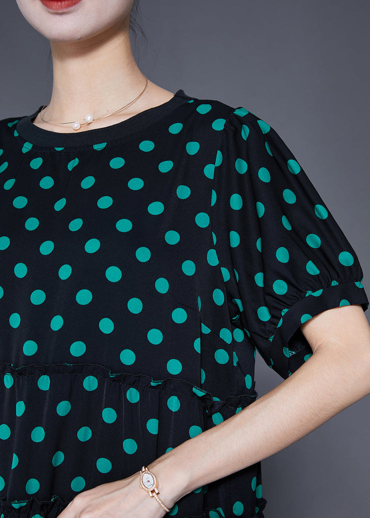 Art Black Ruffled Patchwork Circle Print Chiffon Holiday Dresses Summer