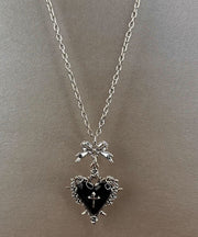Art Black Stainless Steel Bow Love Pendant Necklace