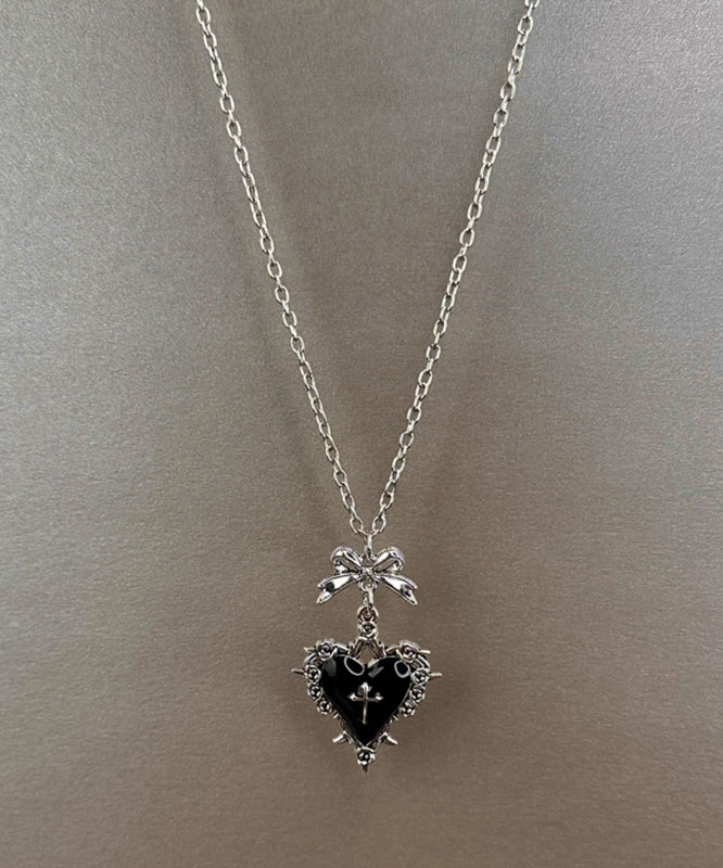 Art Black Stainless Steel Bow Love Pendant Necklace