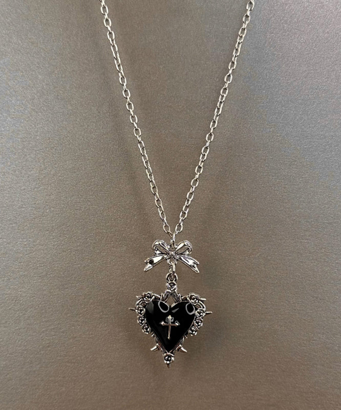 Art Black Stainless Steel Bow Love Pendant Necklace