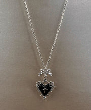Art Black Stainless Steel Bow Love Pendant Necklace