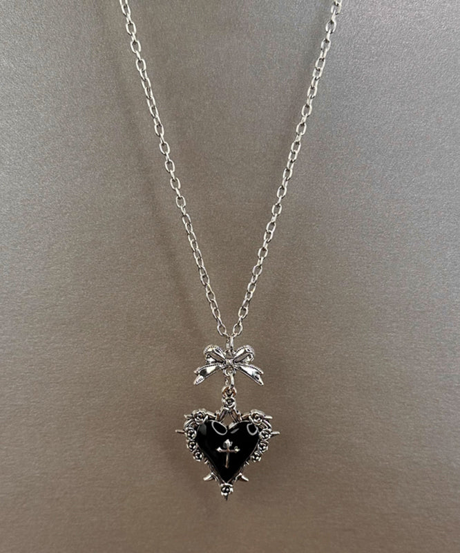 Art Black Stainless Steel Bow Love Pendant Necklace