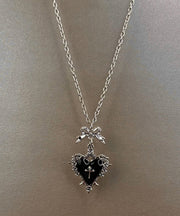Art Black Stainless Steel Bow Love Pendant Necklace