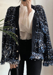 Art Black V Neck Button Pockets Knitted Cotton Coats Fall