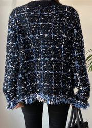 Art Black V Neck Button Pockets Knitted Cotton Coats Fall